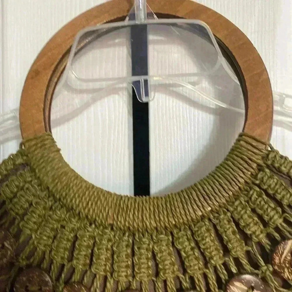 Blue Miami green macrame & dark brown button design crochet purse - Picture 3 of 9